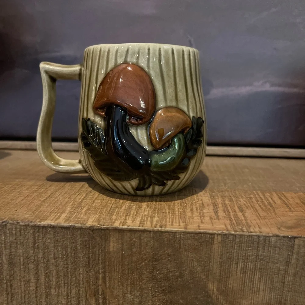 Set of 4 Vintage Mushroom Mugs, Hand-Cast from Arnel's Mold, 1970s Cottagecore